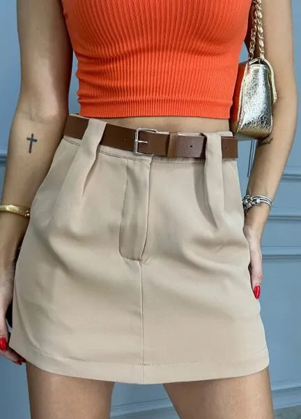 Short/Saia Glam Alfaiataria - Areia