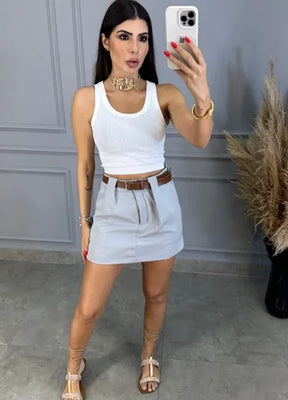 Short/Saia Glam Alfaiataria - Cinza