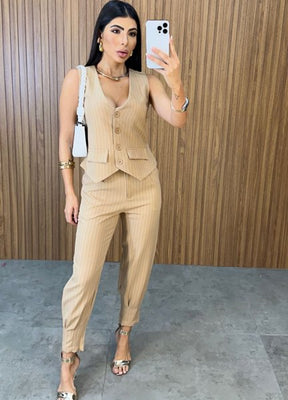 Conjunto Sara Risca De Giz - Nude