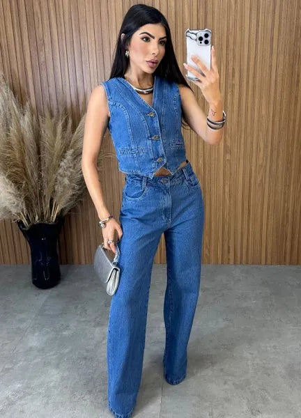 Calça Jeans Wide leg Iris - Lavagem Escura
