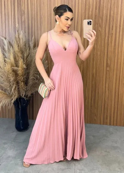 Vestido plissado - Rosa Chá