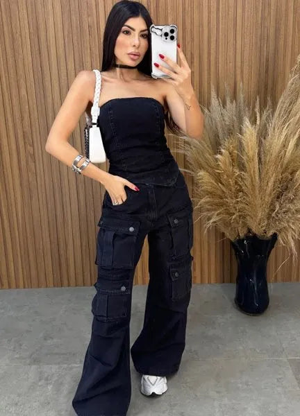Blusa Jeans Assimétrico Alcance - Preto