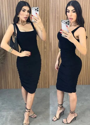 Vestido Midi Regata Drapeado - Preto