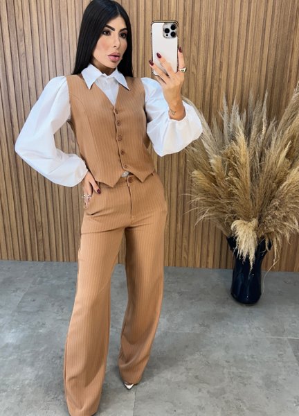 Conjunto Katty Risca de Giz - Nude