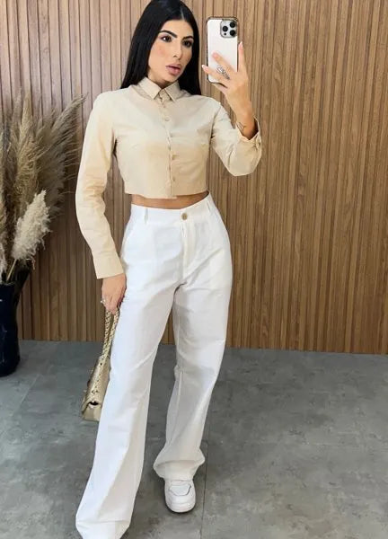 Camisa Cropped Malu - Nude