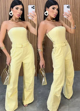 Macacão Jeans Alcance - Amarelo