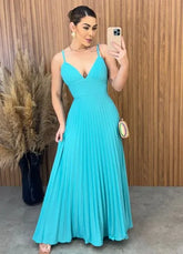 Vestido plissado - Verde Agua