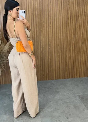 Macacão Pantalona Botões - Nude