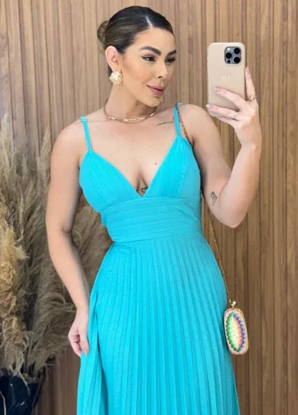 Vestido plissado - Verde Agua