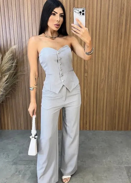 Conjunto Giulia Risca de Giz - Cinza