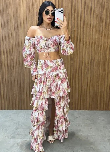 Conjunto Búzios Floral - Off/Rosa