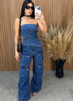 Blusa Jeans Assimétrico Alcance - Lavagem Escura