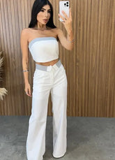 Conjunto Bicolor Mya - Off/Cinza