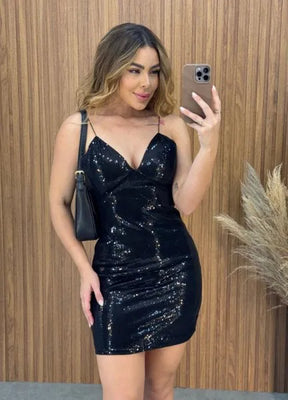 Vestido Paetê Luxo - Preto