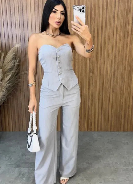 Conjunto Giulia Risca de Giz - Cinza