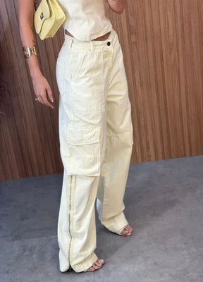 Calça Jeans Cargo Alcance - Amarela