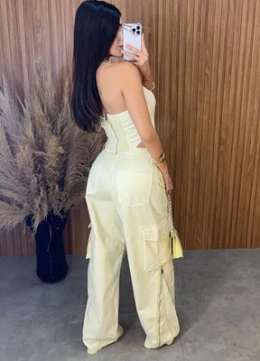 Calça Jeans Cargo Alcance - Amarela
