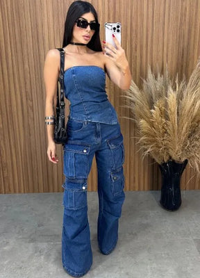 Blusa Jeans Assimétrico Alcance - Lavagem Escura