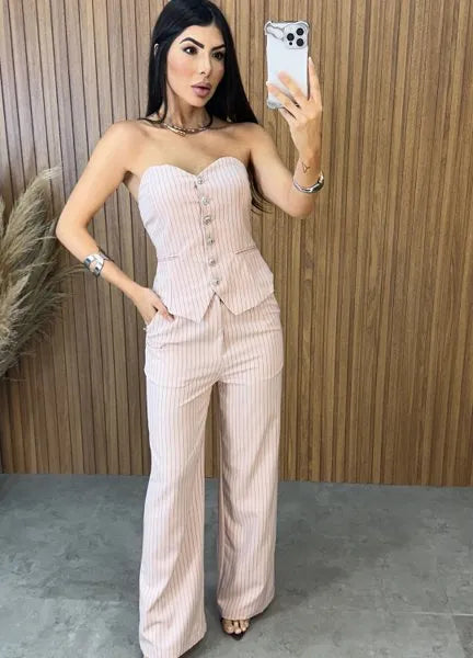 Conjunto Giulia Risca de Giz - Rosa