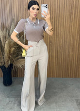 Calça Pantalona Amabel - Areia