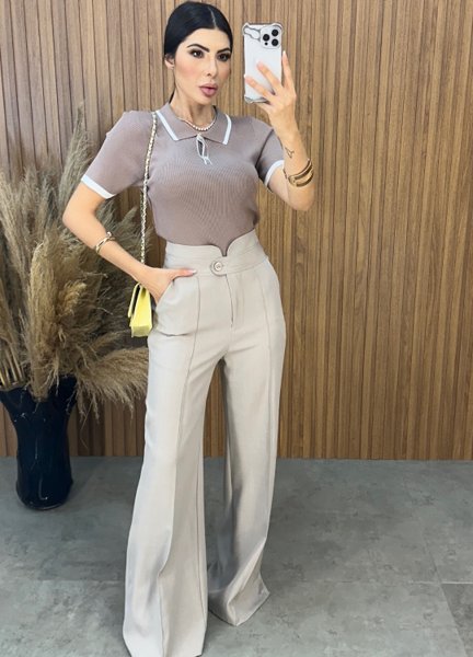Calça Pantalona Amabel - Areia
