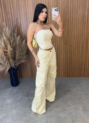 Calça Jeans Cargo Alcance - Amarela