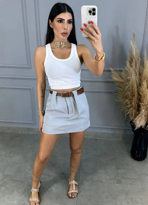 Short/Saia Glam Alfaiataria - Cinza