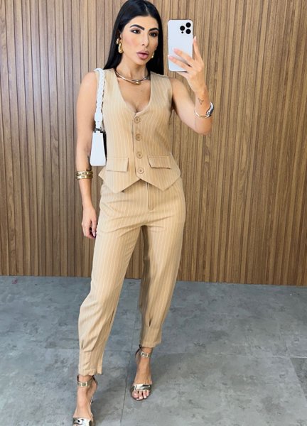 Conjunto Sara Risca De Giz - Nude