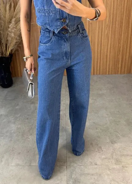 Calça Jeans Wide leg Iris - Lavagem Escura