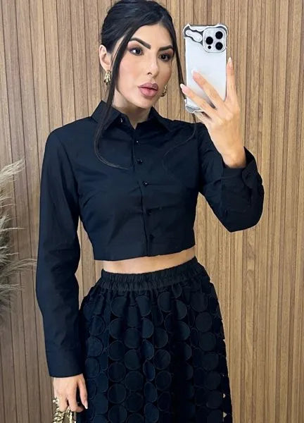 Camisa Cropped Malu - Preto