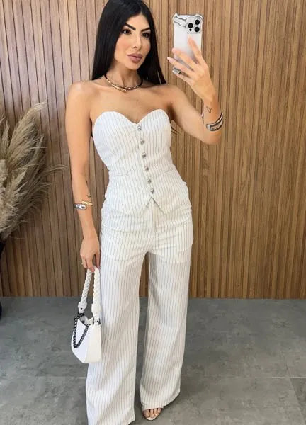 Conjunto Giulia Risca de Giz - Branco