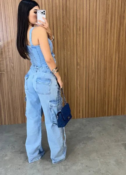 Calça Jeans Cargo - Lavagem Média