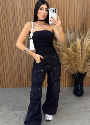 Blusa Jeans Assimétrico Alcance - Preto