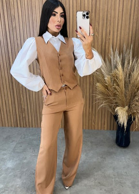 Conjunto Katty Risca de Giz - Nude
