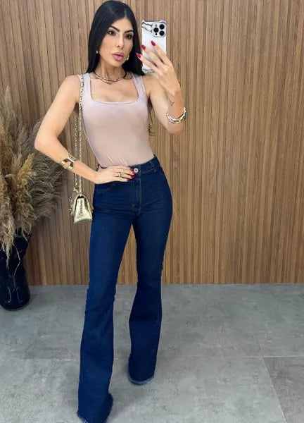 Calça Jeans Flare Elastano - Lavagem Escura