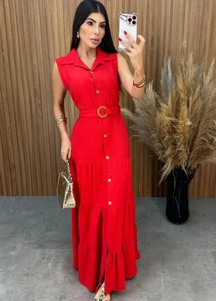 Vestido Olivia C/Cinto - Vermelho