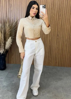 Camisa Cropped Malu - Nude