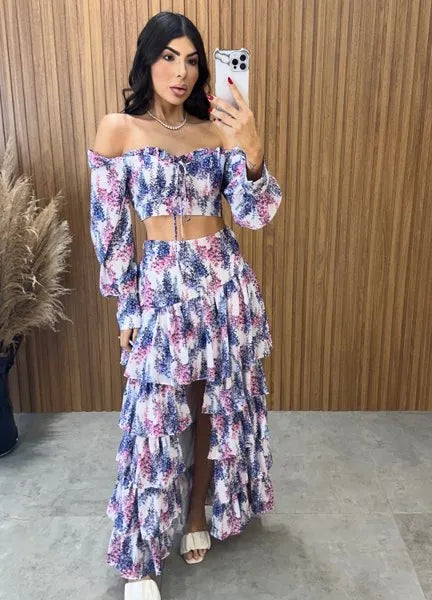 Conjunto Búzios Floral - Off/Lavanda