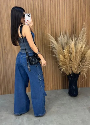 Blusa Jeans Assimétrico Alcance - Lavagem Escura