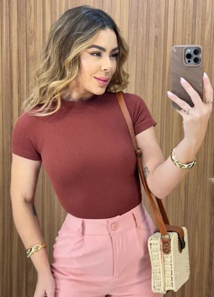Blusa Bia Canelada Power - Marrom