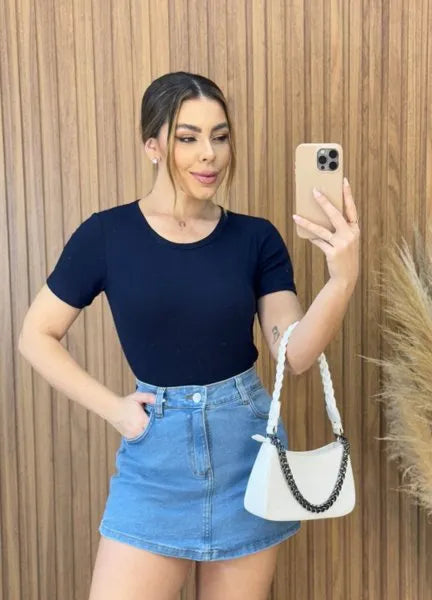 Blusa Alice Canelada - Azul Marinho