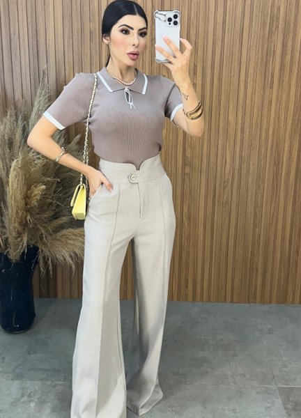 Calça Pantalona Amabel - Areia