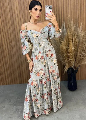 Vestido Mari Floral - Ciano