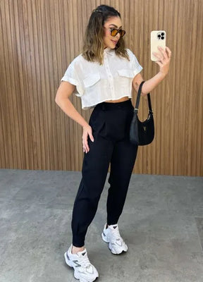 Camisa Cropped Linho - Off