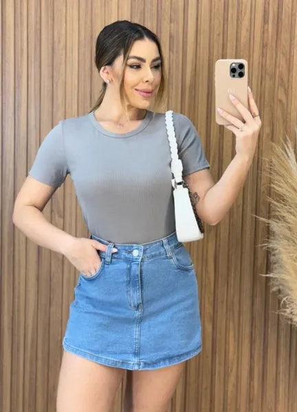Blusa Alice Canelada - Cinza