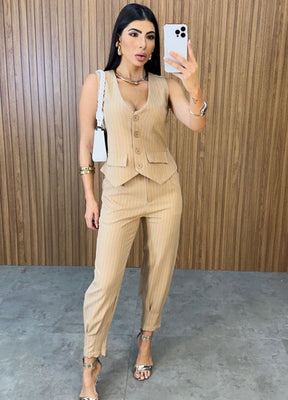 Conjunto Sara Risca De Giz - Nude