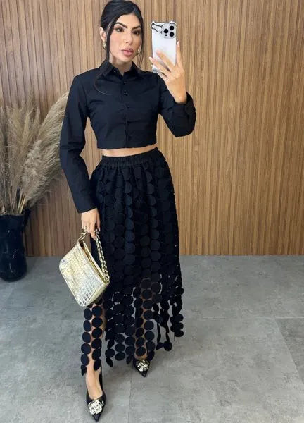 Camisa Cropped Malu - Preto