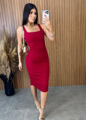 Vestido Midi Regata Drapeado - Vermelho
