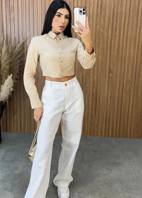 Camisa Cropped Malu - Nude