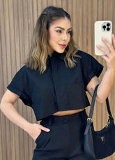 Camisa Cropped Aline - Preto